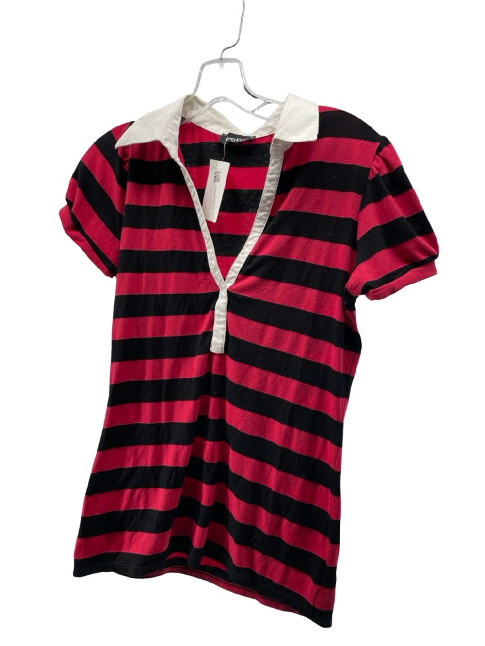 Bebe  Women's Striped shirt with collar Size m red and black E